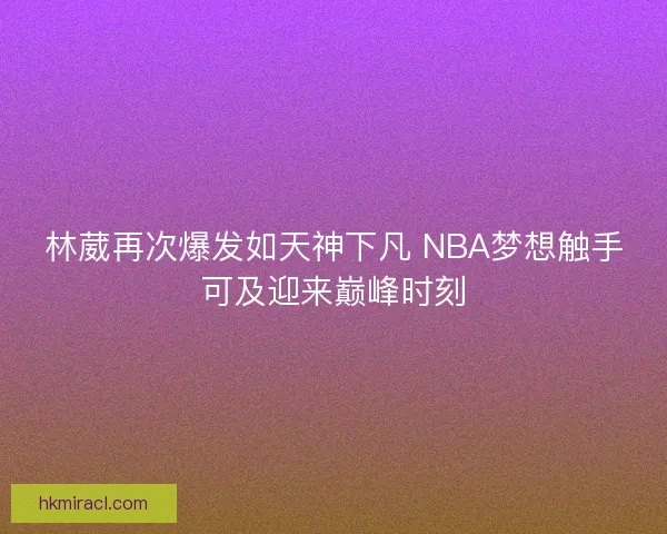 林葳再次爆发如天神下凡 NBA梦想触手可及迎来巅峰时刻