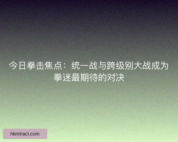 今日拳击焦点：统一战与跨级别大战成为拳迷最期待的对决